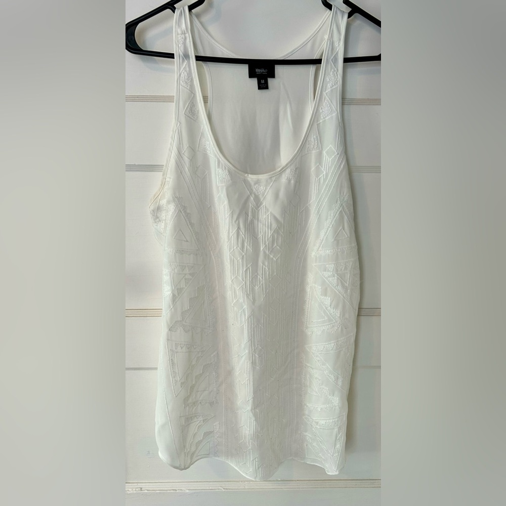 Women's Mossimo White Sheer Tank Top with Geometric Stitching - Size Medium